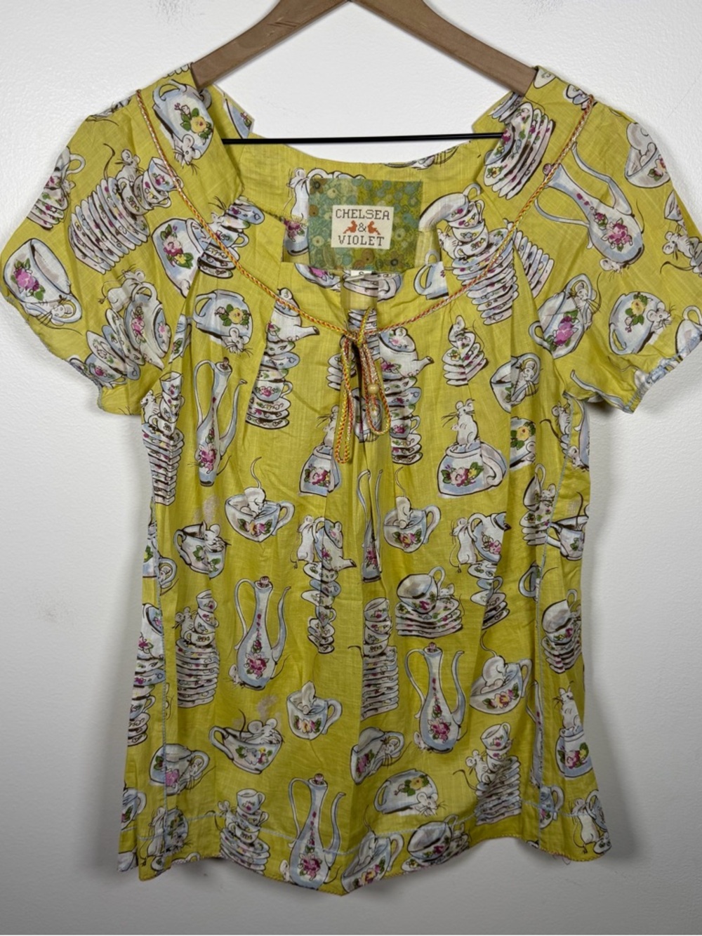 Chelsea & Violet Womens Blouse Size S Tea Party Yellow Coquette Cottagecore - Picture 2 of 7